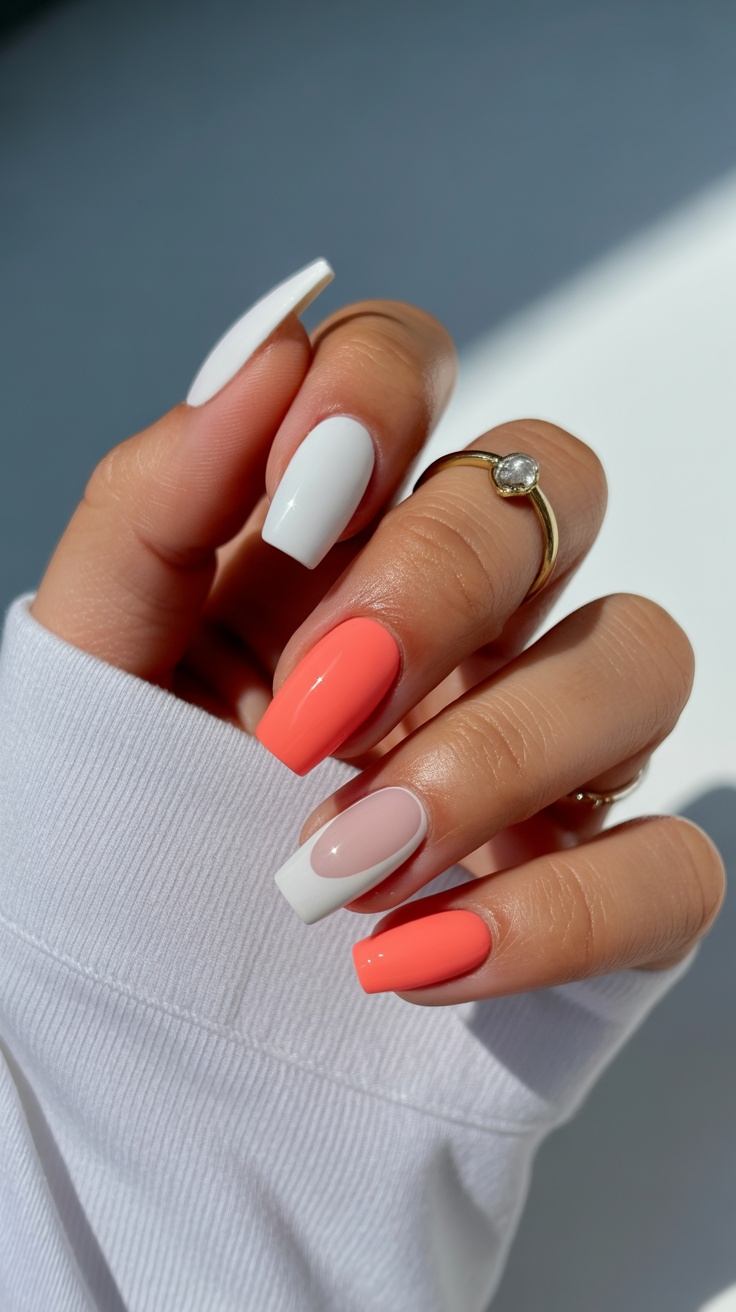 classic summer coffin nail art techniques featuring bright colors and traditional nail art methods